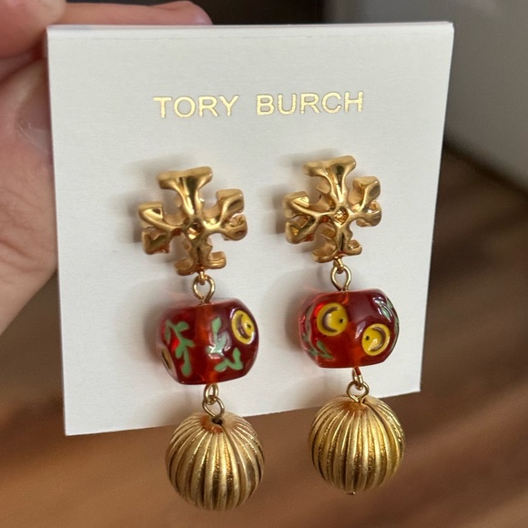 Tory Burch Jewelry - NWT Tory Burch Gold and Red Beaded dangle stud drop Earrings